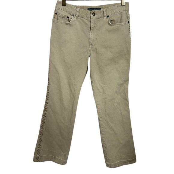 Lauren Jeans Co. Ralph Lauren Side Seam Stitch Denim Jeans Beige Sz 10 Bootcut - Picture 9 of 9